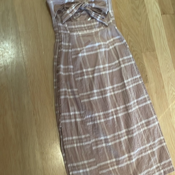 Free People Plaid Linen/Cotton Blend strapless midi dress - Picture 9 of 10